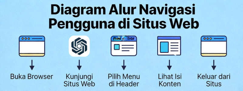 Diagram alur sederhana yang menggambarkan langkah-langkah navigasi pengguna di sebuah situs web