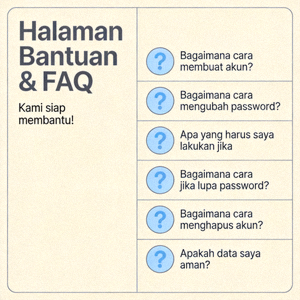 Ilustrasi halaman bantuan dan FAQ dengan daftar pertanyaan umum